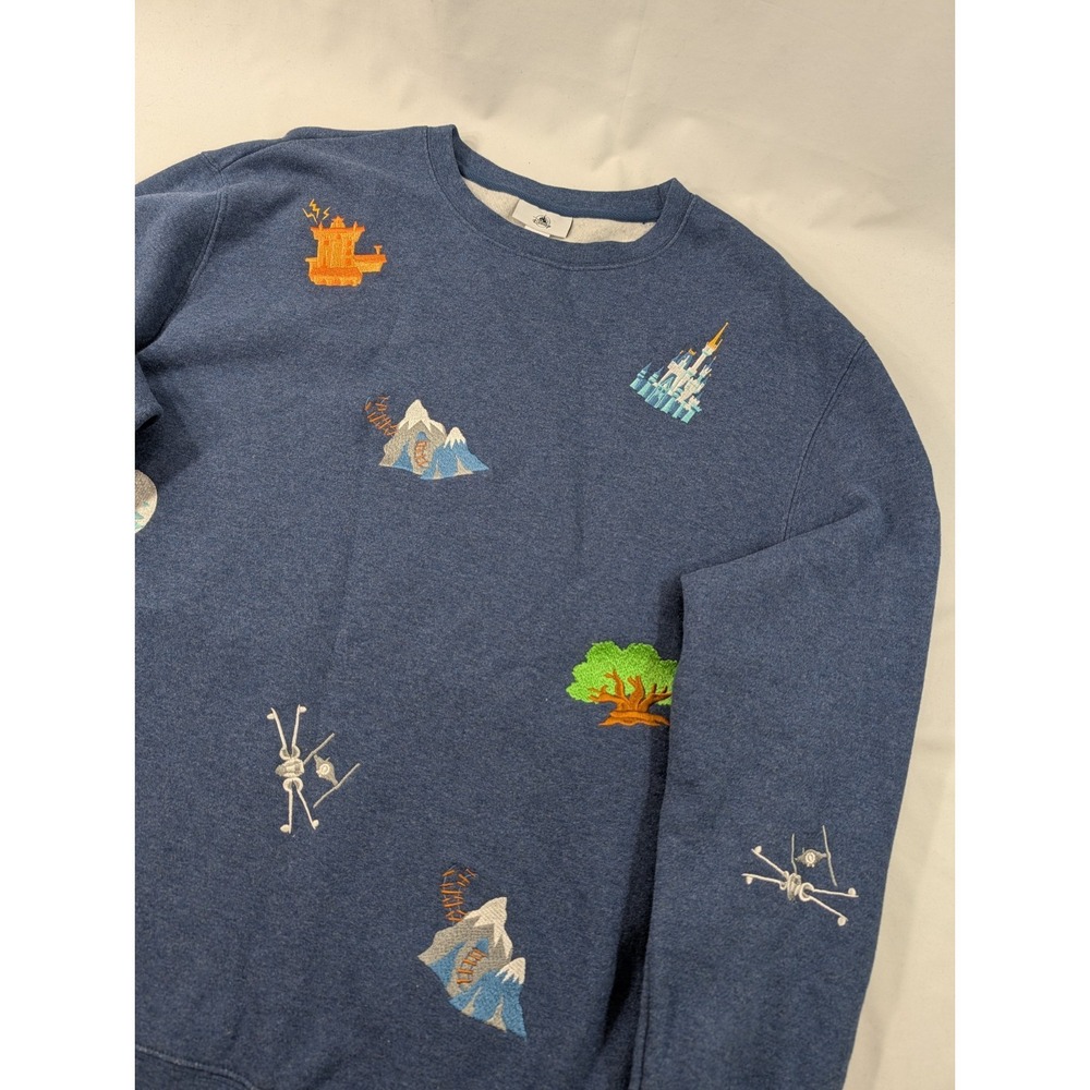Disney World‎ Parks Embroidered Icons Fleece Sweatshirt Blue Adult Medium Epcot